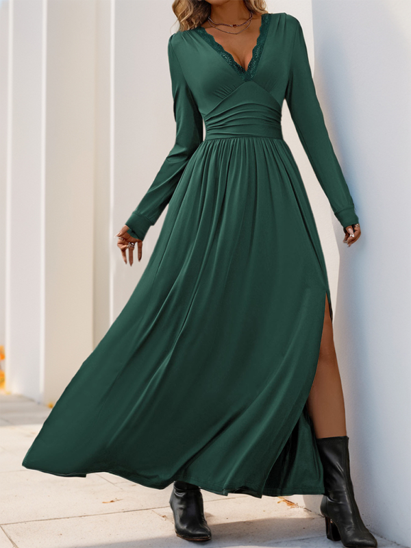 Solid Slim Fit Maxi Dress V-neck Maxi Dresses | Chuzko.com