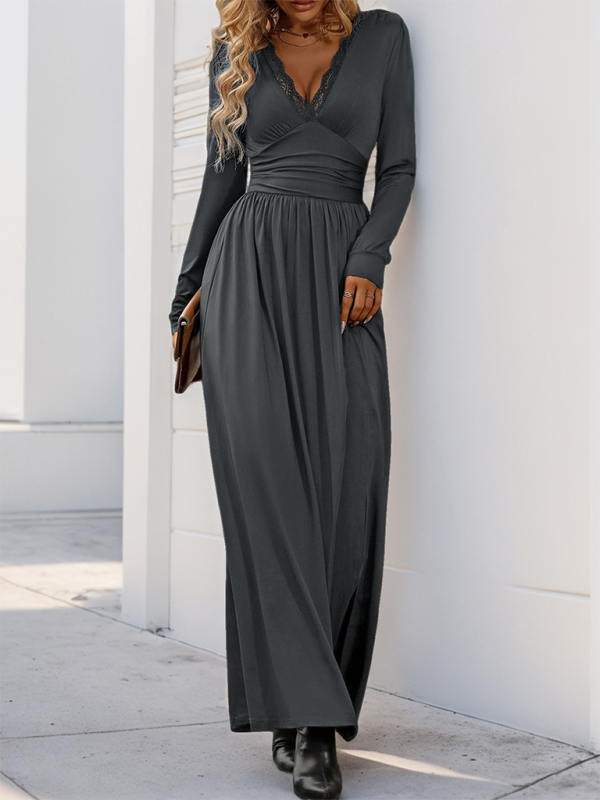 Solid Slim Fit Maxi Dress V-neck Maxi Dresses | Chuzko.com