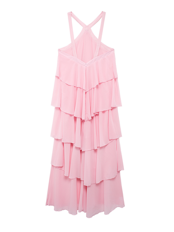 Rosette Floor-Length Pink Ruffle Tiered Dress Tiered Dresses | Chuzko.com