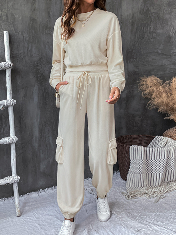 Two Piece Textured Women Cargo Pants Set Pants Set | Chuzko.com