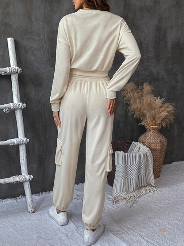 Two Piece Textured Women Cargo Pants Set Pants Set | Chuzko.com