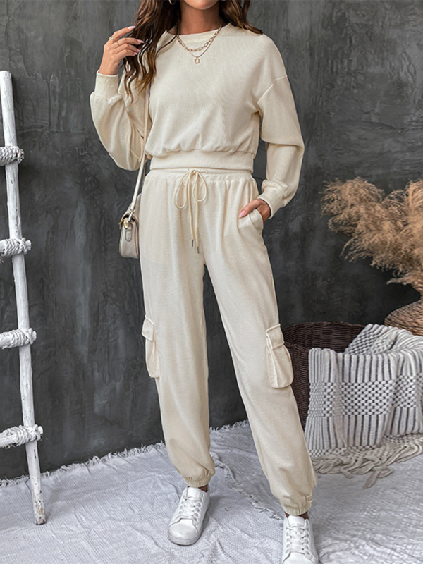 Two Piece Textured Women Cargo Pants Set	