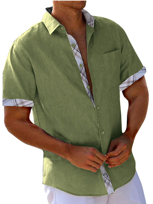 Men's Short-Sleeve Linen Blend Shirt Men Shirts | Chuzko.com