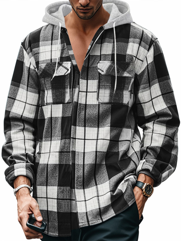 Plaid Hoodie Shirt for Men Fall Layering	