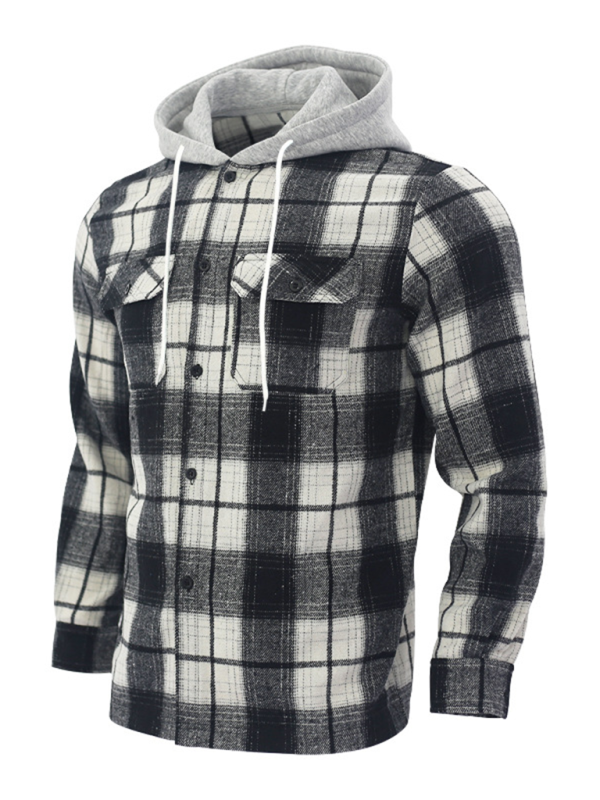 Plaid Hoodie Shirt for Men Fall Layering Men Hoodies | Chuzko.com