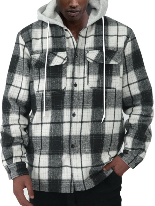 Plaid Hoodie Shirt for Men Fall Layering Men Hoodies | Chuzko.com