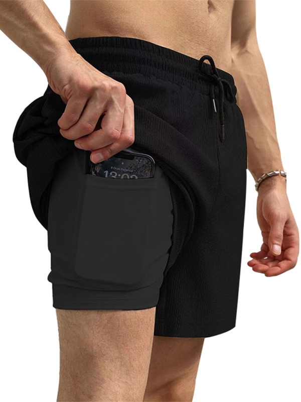 Built-In Pocket Textured Shorts for Active Men Men Shorts | Chuzko.com