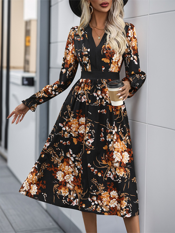 Vibrant Autumn Floral Midi Dress Midi Dresses | Chuzko.com