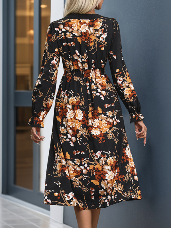 Vibrant Autumn Floral Midi Dress Midi Dresses | Chuzko.com