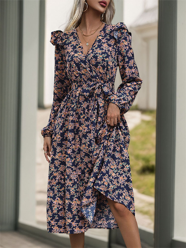 Wrap in Floral Surplice Belted Midi Dress for Any Occasion Midi | Chuzko.com