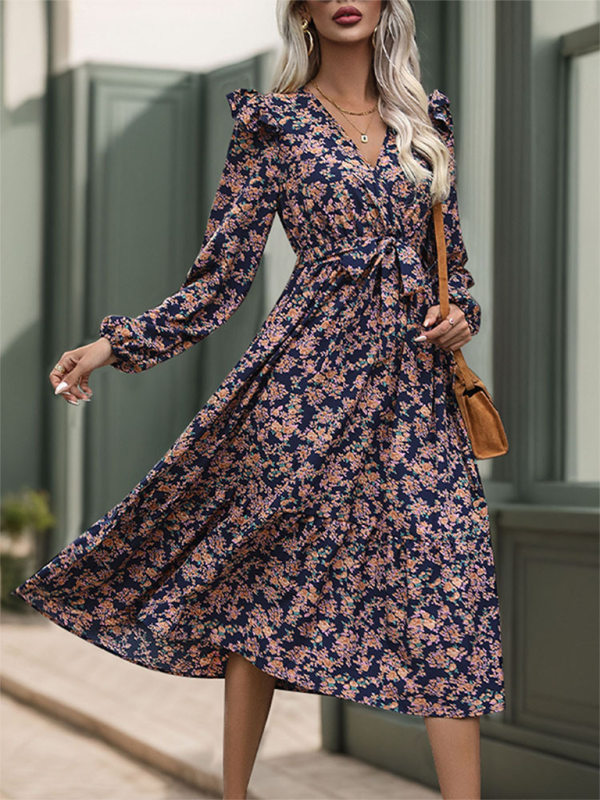 Wrap in Floral Surplice Belted Midi Dress for Any Occasion Midi | Chuzko.com