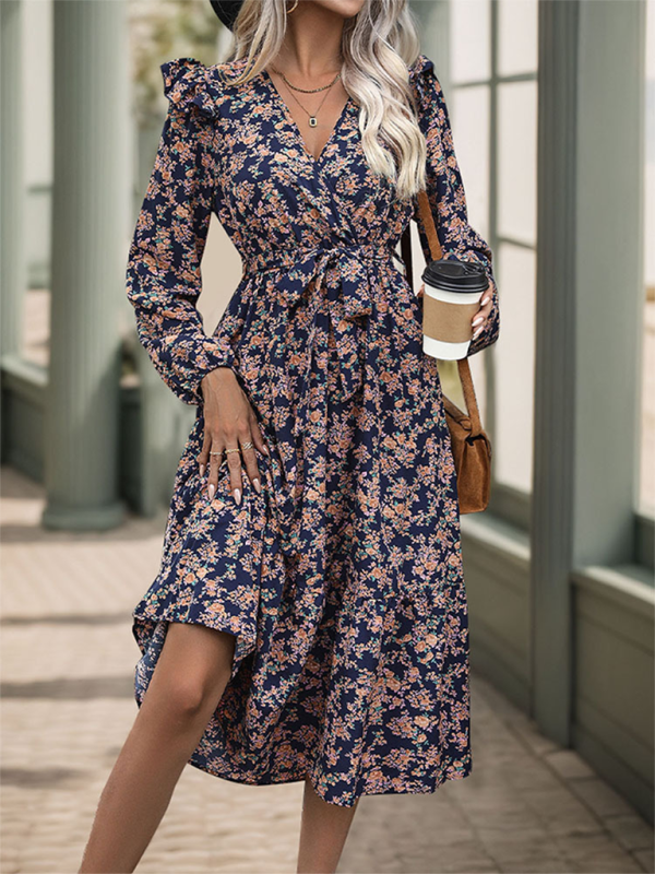 Wrap in Floral Surplice Belted Midi Dress for Any Occasion Midi | Chuzko.com