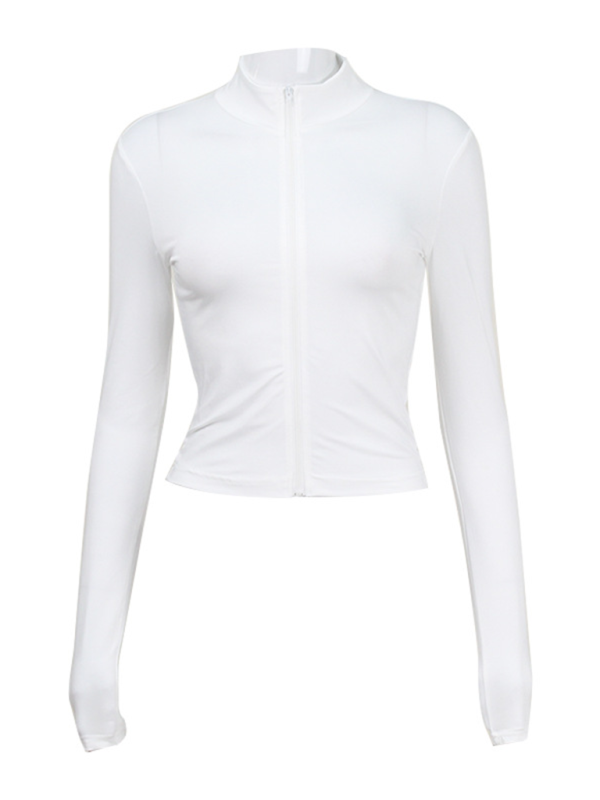 Sporty White Zip-Up Crop Top T-Shirt for Active Days Crop Tops | Chuzko.com