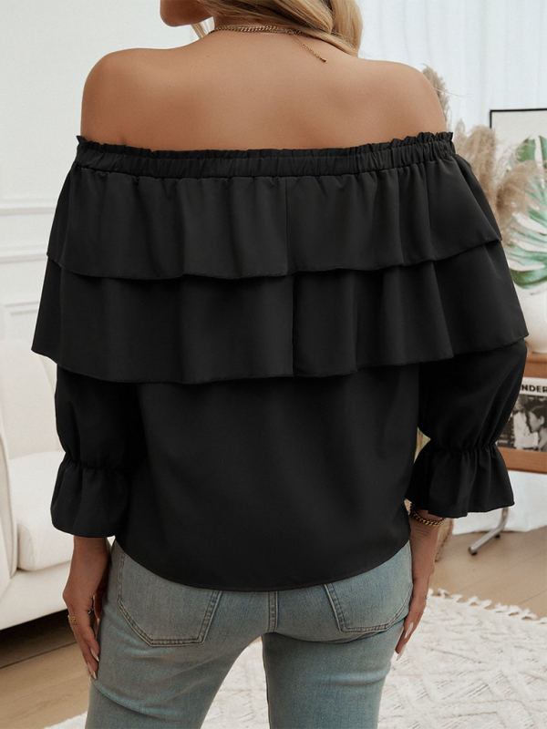 Off-Shoulder Ruffle Blouse with Long Sleeves Blouses | Chuzko.com