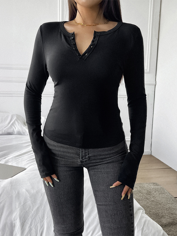 Casual Henley-Style Top Fall T-Shirt for Women T-Shirts | Chuzko.com