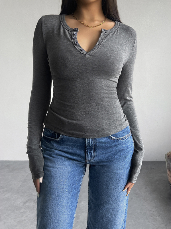 Casual Henley-Style Top Fall T-Shirt for Women T-Shirts | Chuzko.com