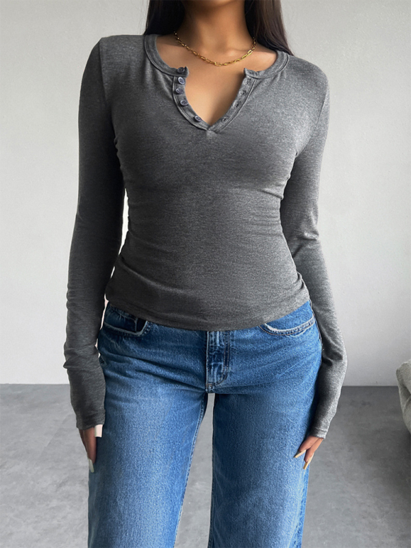 Casual Henley-Style Top Fall T-Shirt for Women T-Shirts | Chuzko.com