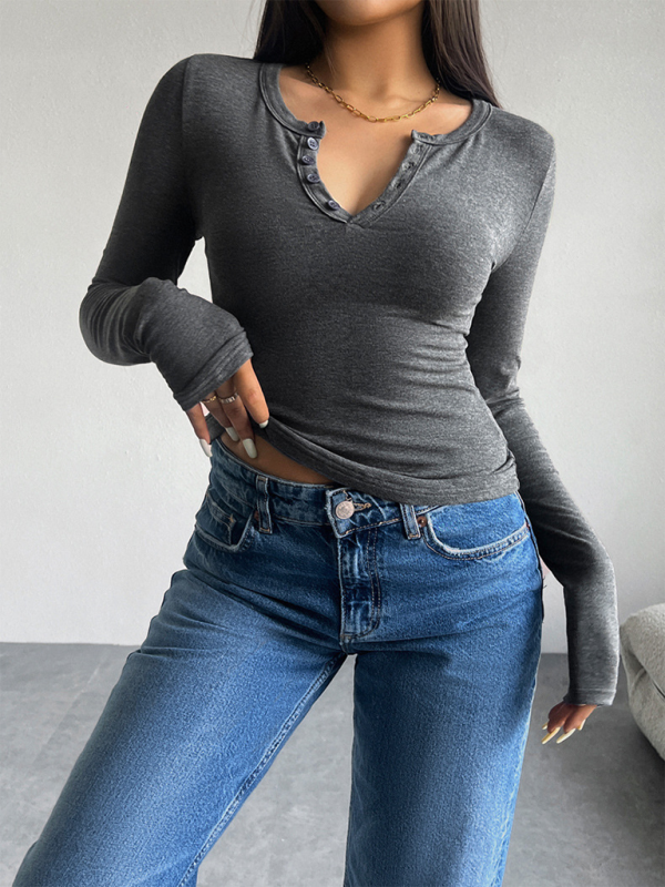 Casual Henley-Style Top Fall T-Shirt for Women T-Shirts | Chuzko.com