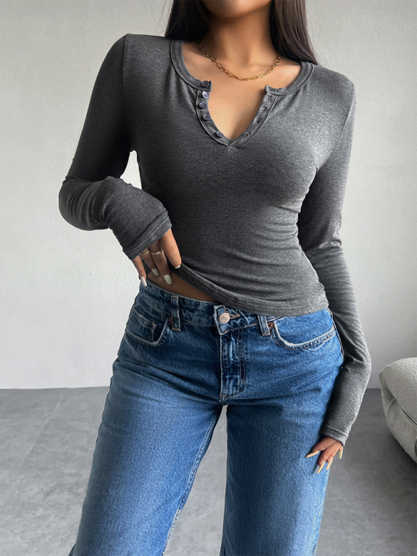 Casual Henley-Style Top Fall T-Shirt for Women T-Shirts | Chuzko.com