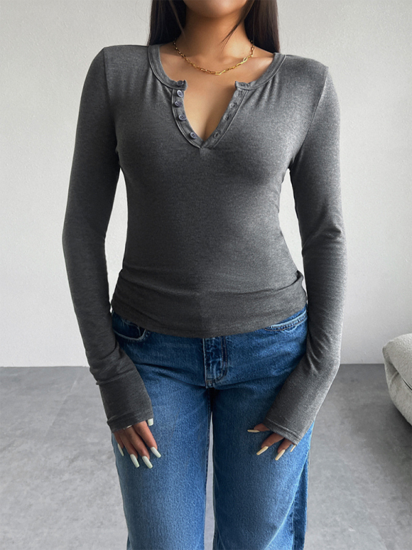 Casual Henley-Style Top Fall T-Shirt for Women T-Shirts | Chuzko.com