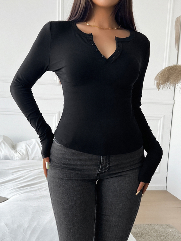 Casual Henley-Style Top Fall T-Shirt for Women T-Shirts | Chuzko.com