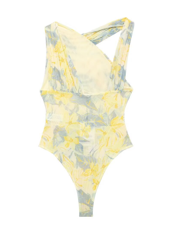 Floral Wrapped Ruched Bodysuit Bodysuits | Chuzko.com