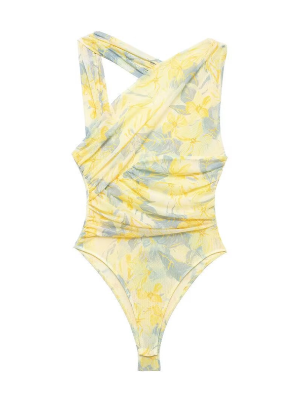 Floral Wrapped Ruched Bodysuit	