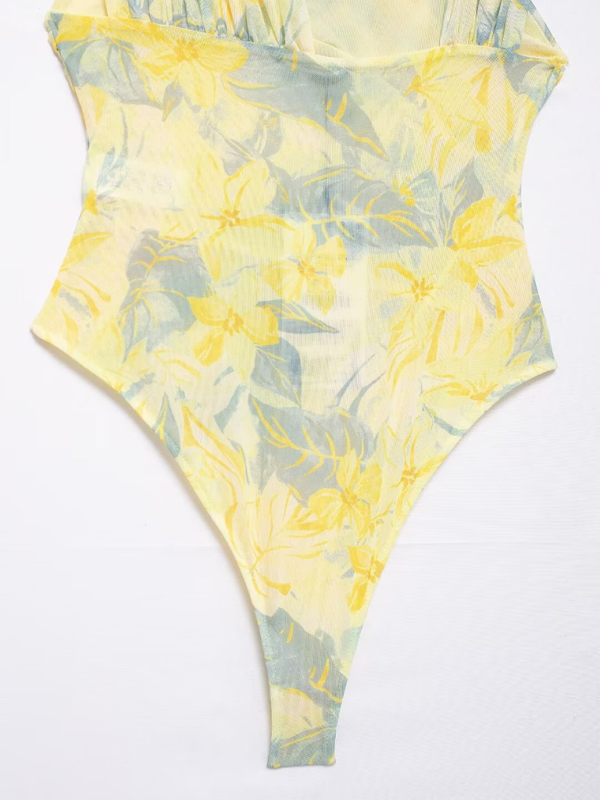 Floral Wrapped Ruched Bodysuit Bodysuits | Chuzko.com