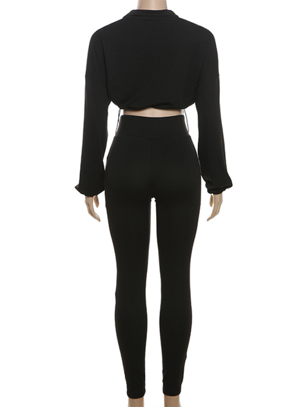 Sporty Zip-Up Crop Cardigan & High-Waisted Leggings Sporty | Chuzko.com