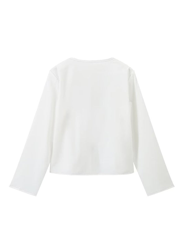 Solid Long Sleeve Tie-Up Blouse Topper for Women Open Tops | Chuzko.com