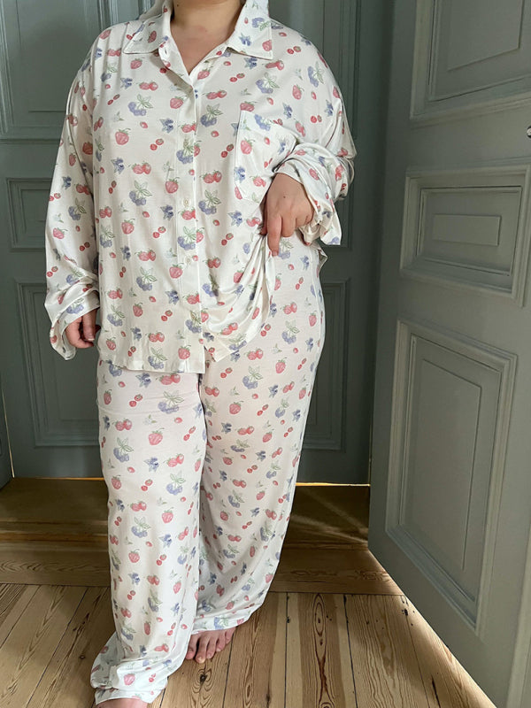 Fruity Print Pajamas Oversized Set Long Sleeve Shirt and Pants | Chuzko.com