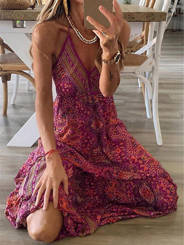 Summer Vacation Boho Tiered Cami Maxi Dress Dress | Chuzko.com