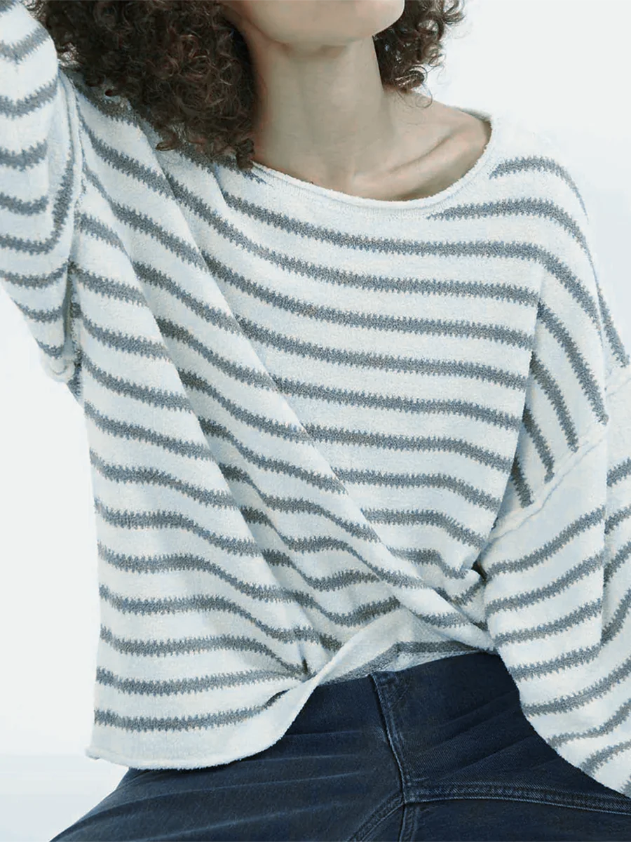 Oversized Striped Drop Shoulder Jumpers Tops Pullover Sweaters | Chuzko.com