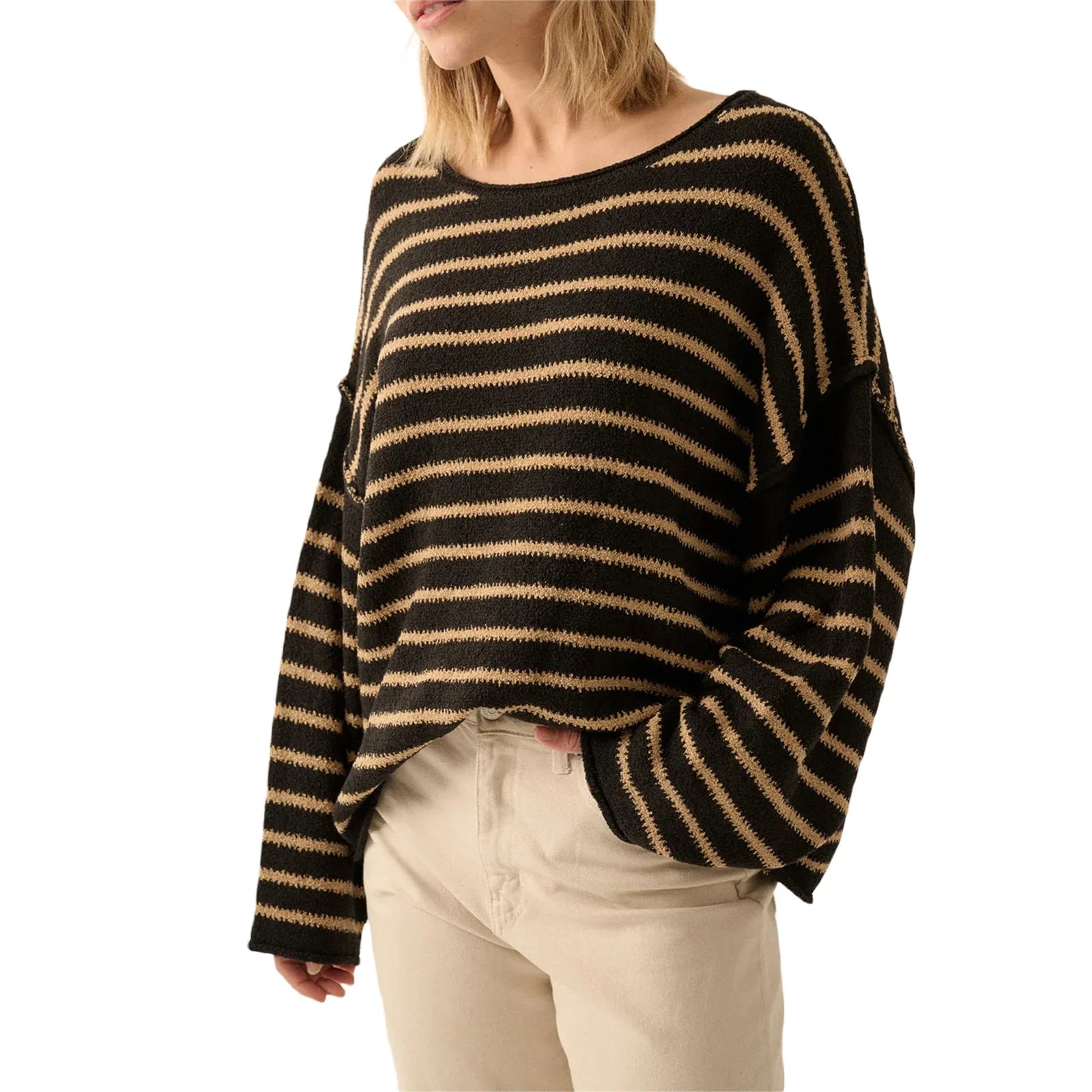 Oversized Striped Drop Shoulder Jumpers Tops Pullover Sweaters | Chuzko.com