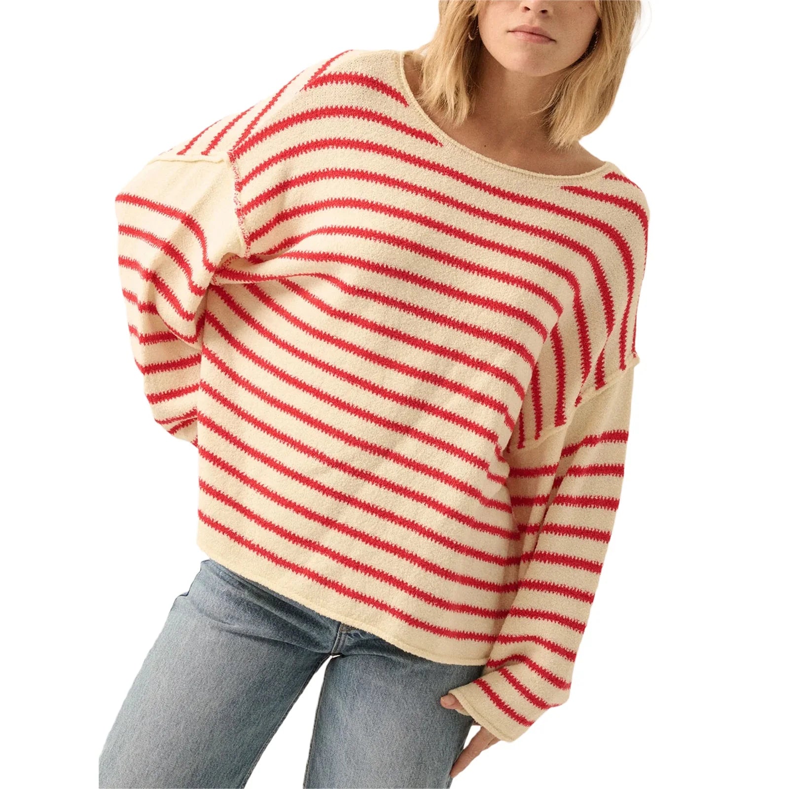 Oversized Striped Drop Shoulder Jumpers Tops Pullover Sweaters | Chuzko.com