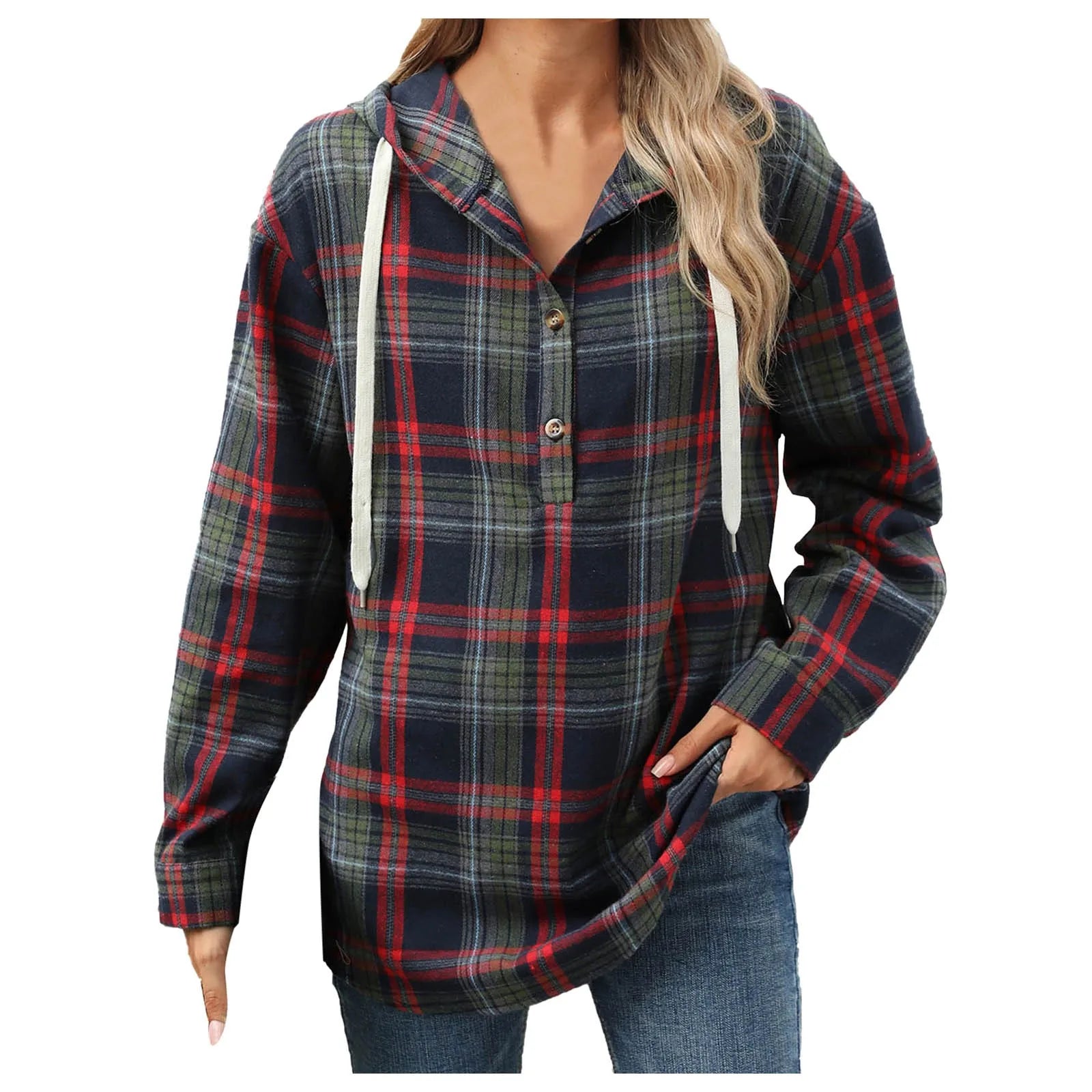 Plaid Flannel Hooded Pullover Tops Sweatshirts & Hoodies | Chuzko.com