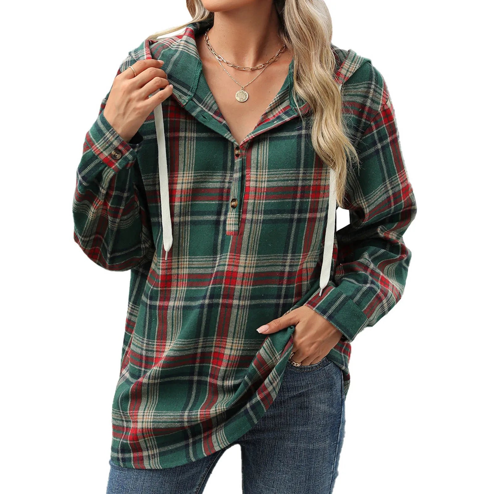 Plaid Flannel Hooded Pullover Tops Sweatshirts & Hoodies | Chuzko.com