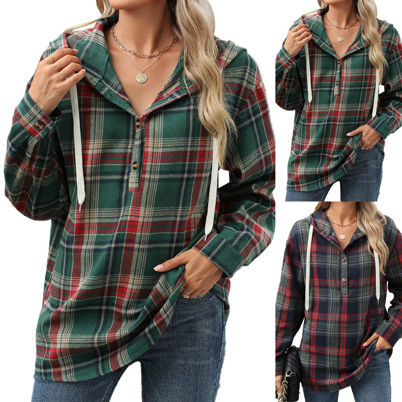 Plaid Flannel Hooded Pullover Tops Sweatshirts & Hoodies | Chuzko.com