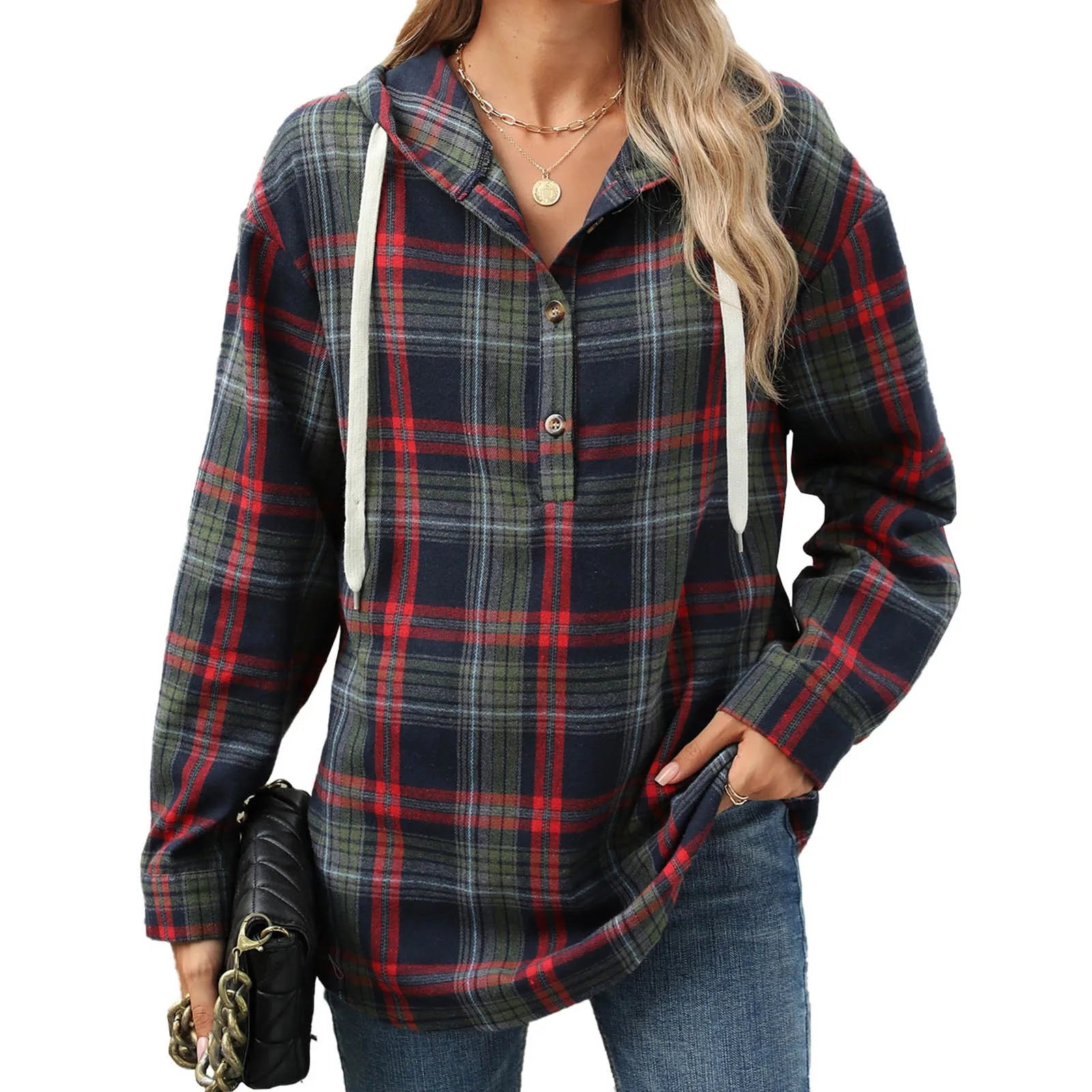 Plaid Flannel Hooded Pullover Tops Sweatshirts & Hoodies | Chuzko.com