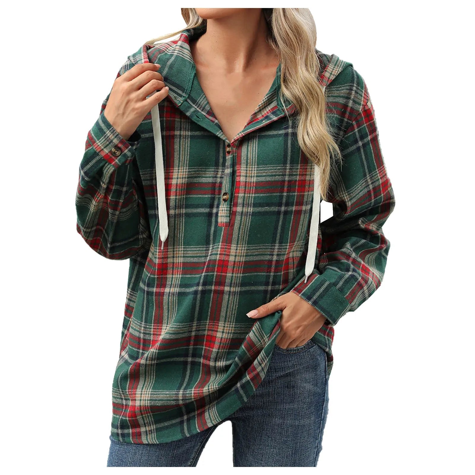 Plaid Flannel Hooded Pullover Tops Sweatshirts & Hoodies | Chuzko.com