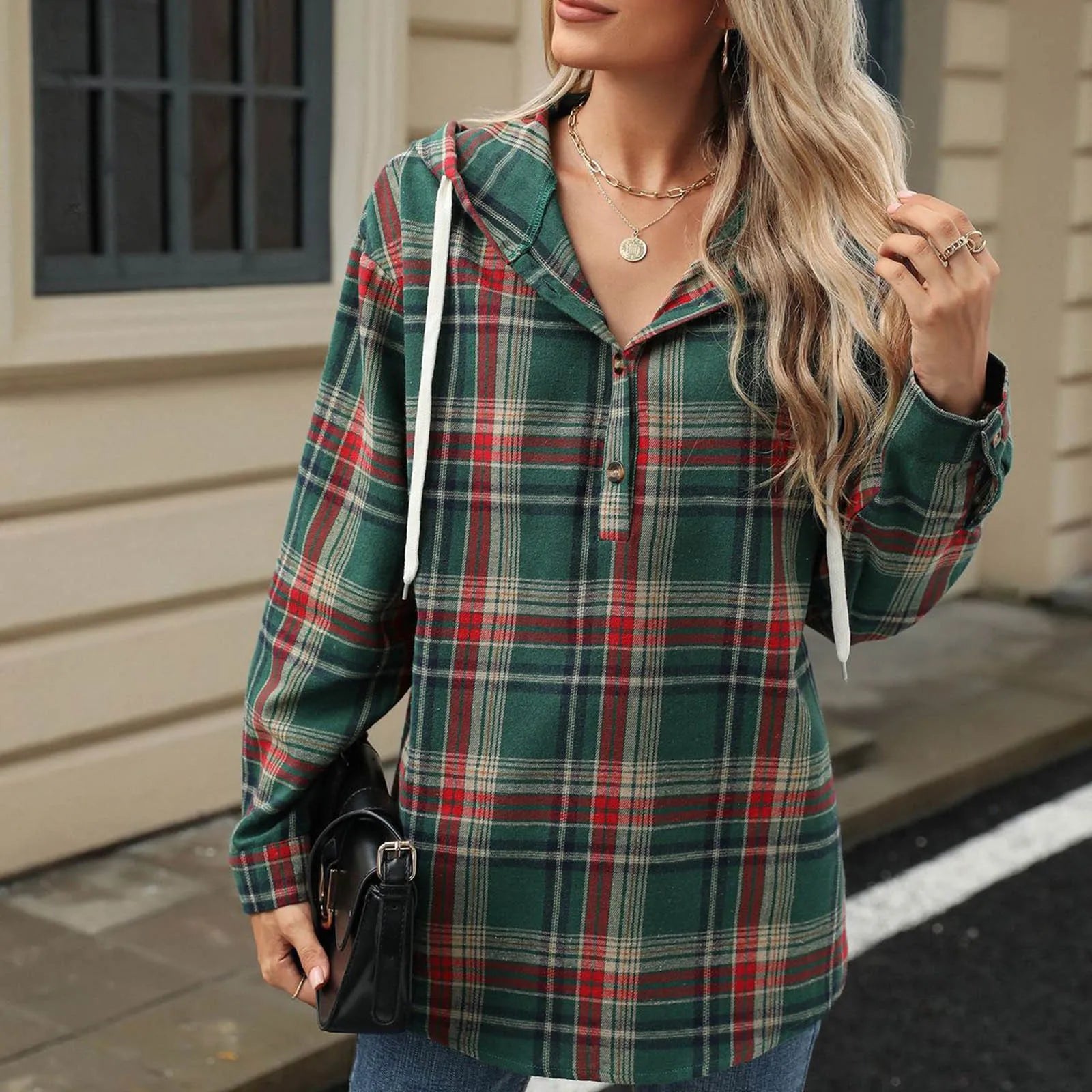 Plaid Flannel Hooded Pullover Tops Sweatshirts & Hoodies | Chuzko.com