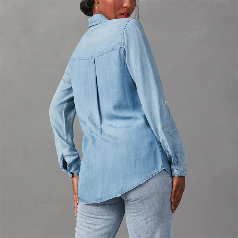 Slim Fit Classic Denim Women Shirt Shirts | Chuzko.com