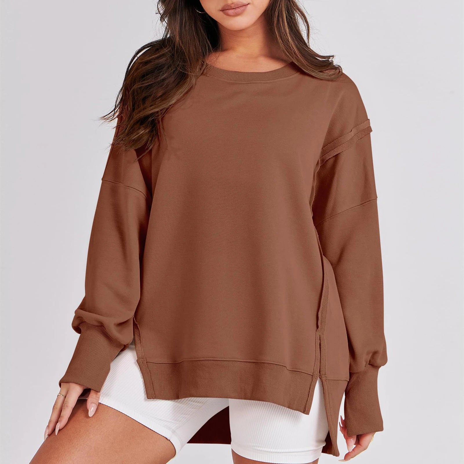 Casual High-low Hem Baggy Sweatshirt-Side Slits Pullover Sweaters | Chuzko.com