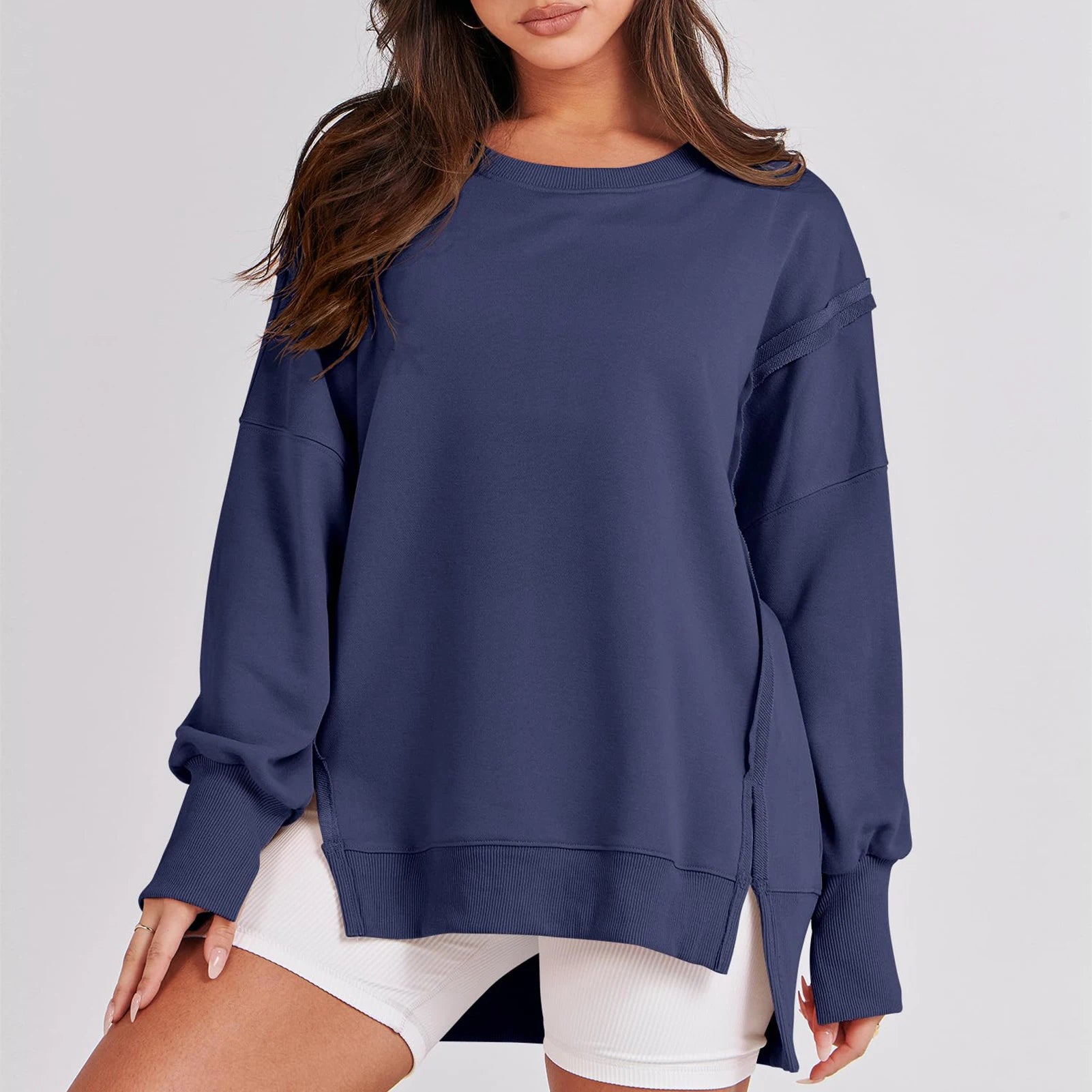 Casual High-low Hem Baggy Sweatshirt-Side Slits Pullover Sweaters | Chuzko.com