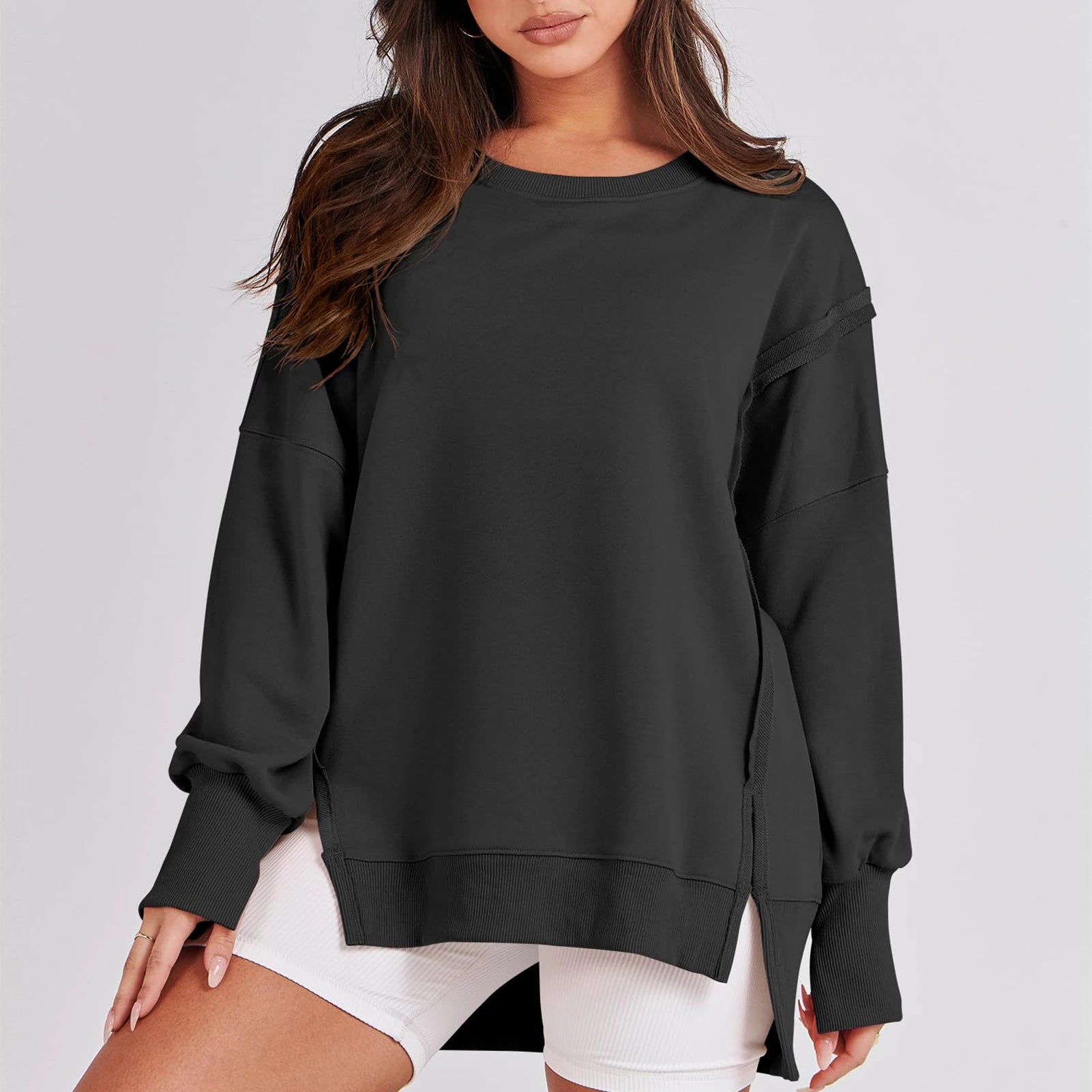 Casual High-low Hem Baggy Sweatshirt-Side Slits Pullover Sweaters | Chuzko.com