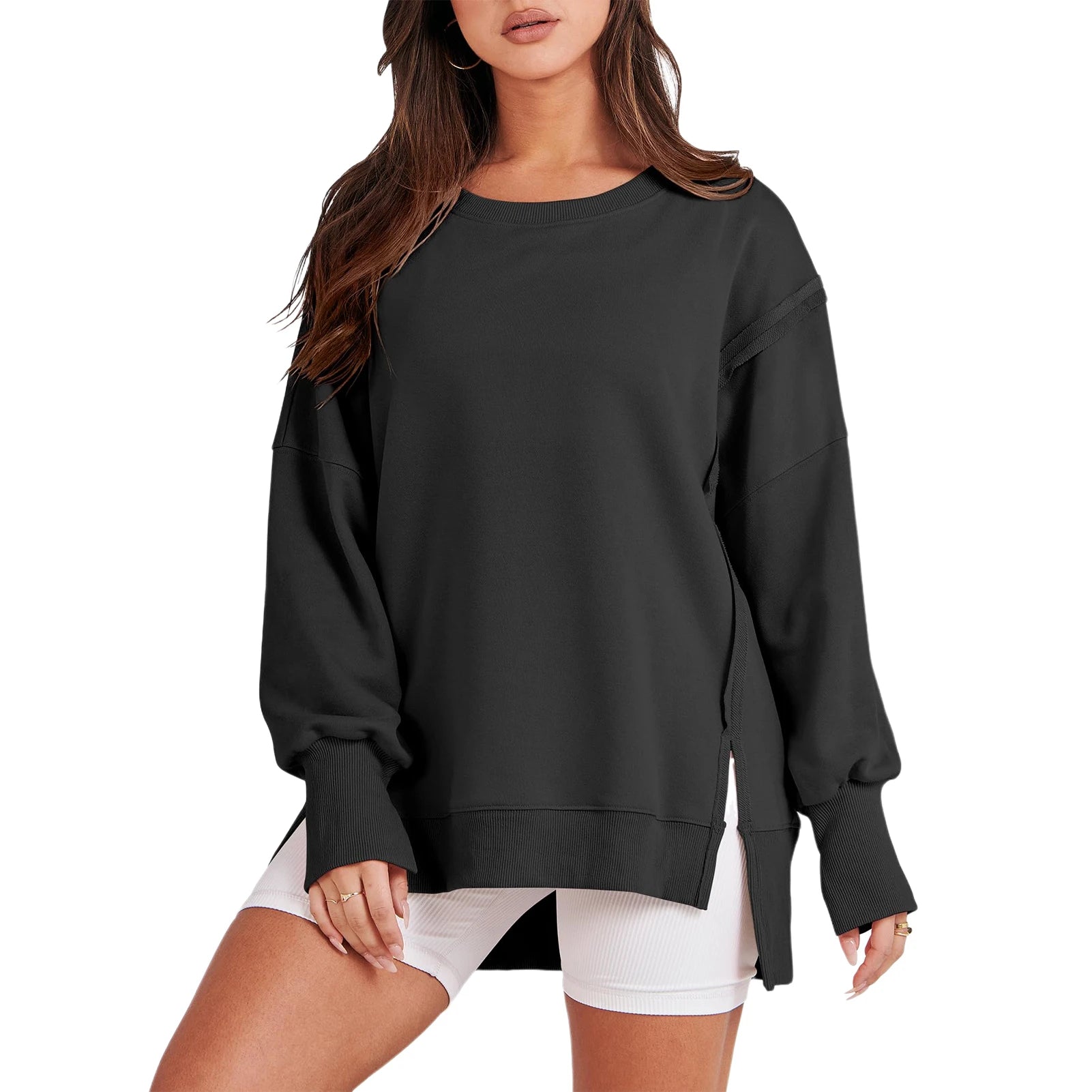 Casual High-low Hem Baggy Sweatshirt-Side Slits Pullover Sweaters | Chuzko.com