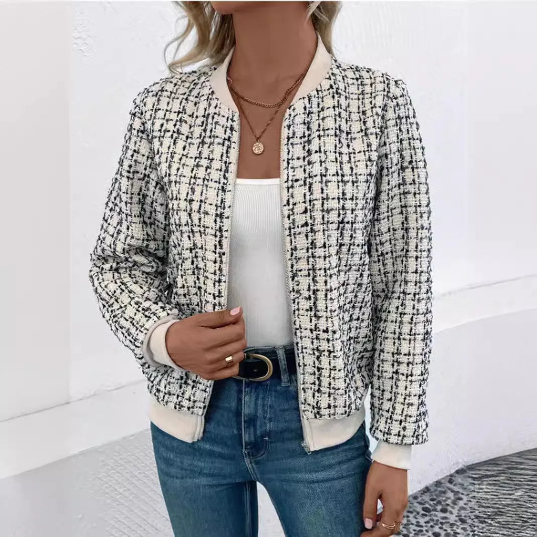 Sporty Plaid Slim Fit Track Jacket for Women Jackets | Chuzko.com