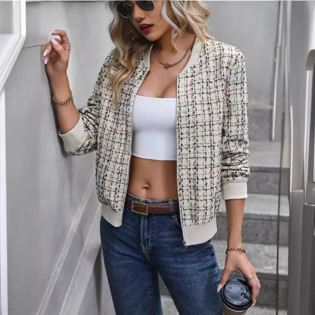 Sporty Plaid Slim Fit Track Jacket for Women Jackets | Chuzko.com