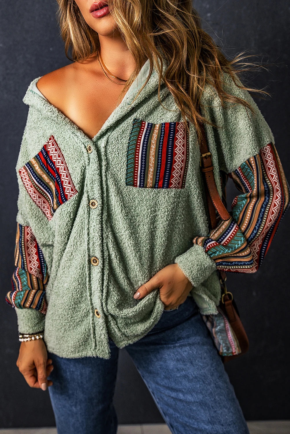 Cozy Plush Ethnic Work-Patch Hooded Shackets – Boho Shackets | Chuzko.com