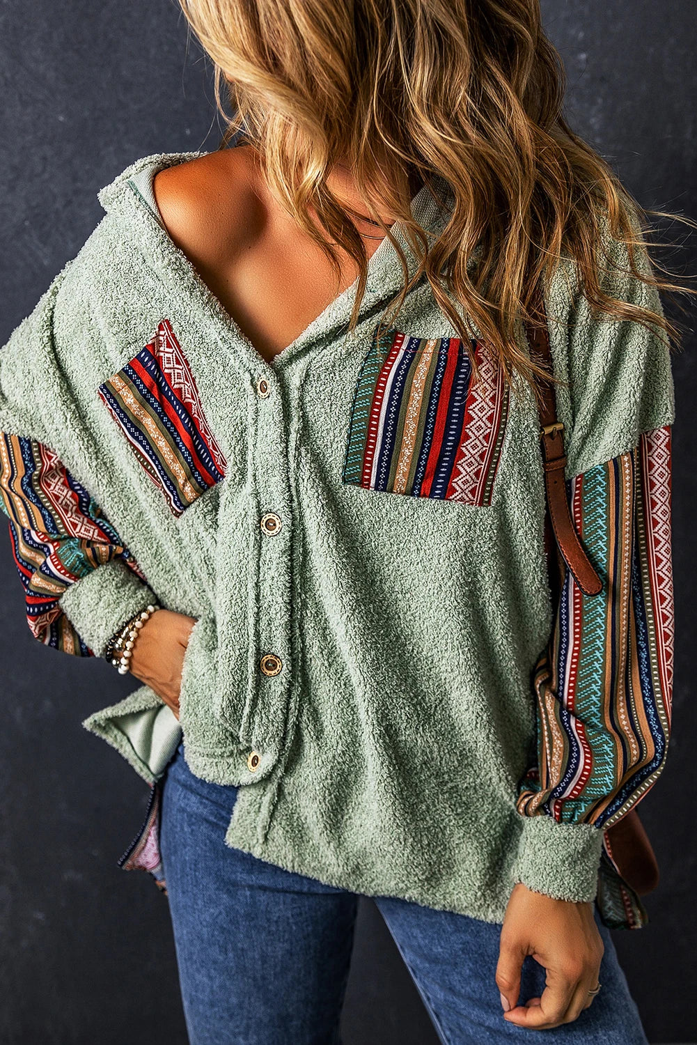 Cozy Plush Ethnic Work-Patch Hooded Shackets – Boho Shackets | Chuzko.com